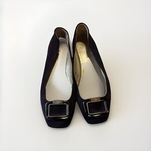 Taryn Rose Flats 5 35 Purple Suede Silver Black Buckle Italy